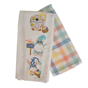 NWT Homewear Easter Gnomes/Plaid 2-pc Kitchen Towels Set